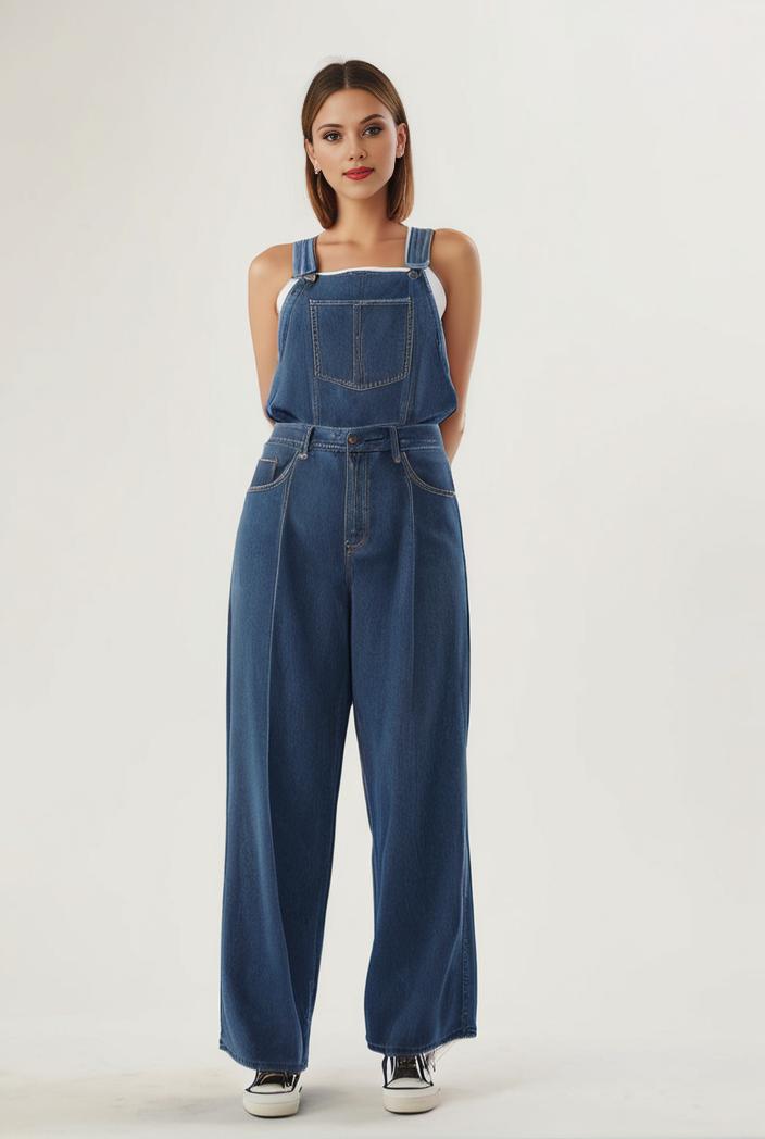 relaxed fit blue denim romper with slant pockets distressed denim coverall stylish women s denim outfit 111899
