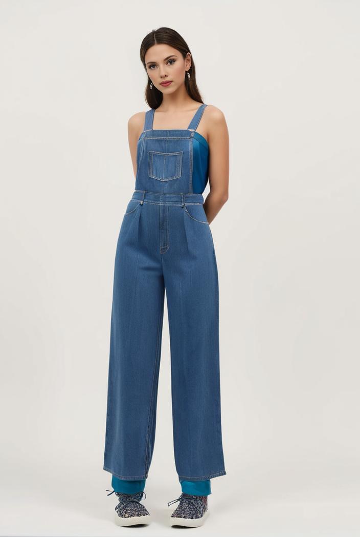 relaxed fit blue denim romper with slant pockets distressed denim coverall stylish women s denim outfit 111901