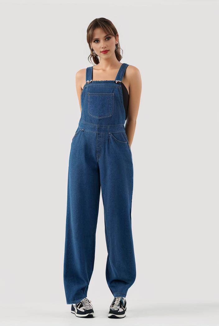 relaxed fit blue denim romper with slant pockets distressed denim coverall stylish women s denim outfit 111902