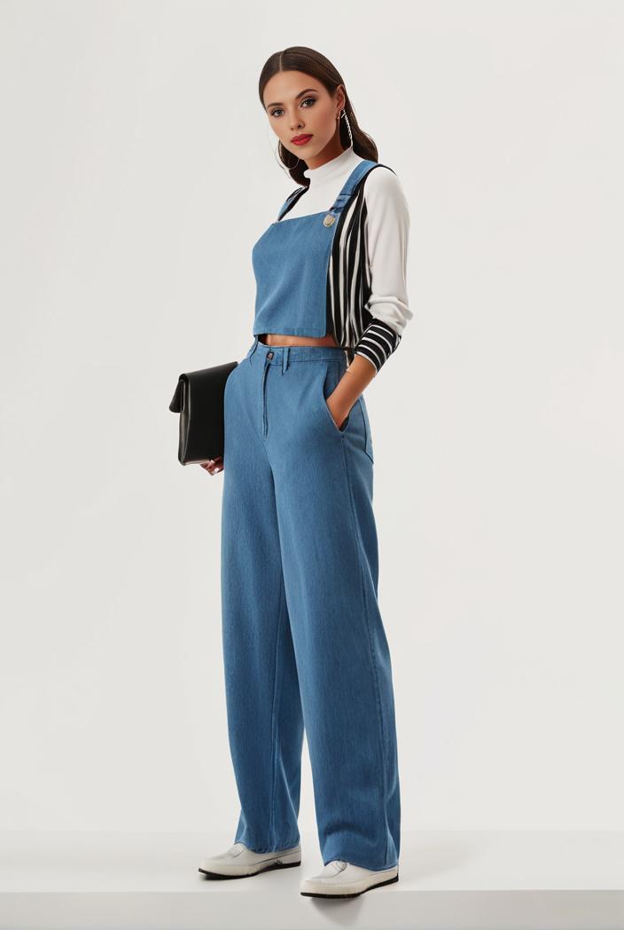 relaxed fit blue denim romper with slant pockets distressed denim coverall stylish women s denim outfit 111905