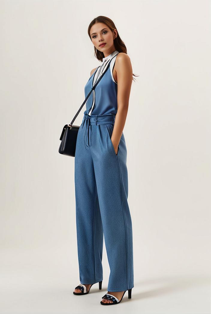 relaxed fit blue denim romper with slant pockets distressed denim coverall stylish women s denim outfit 111906