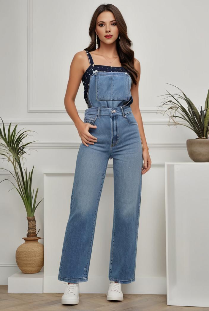 relaxed fit denim jumpsuit with slant pockets non elastic washed denim overalls women s denim apparel 111923