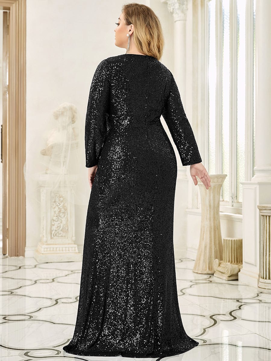 Glamorous Plus Size Sequin Deep V Neck Evening Party Gown