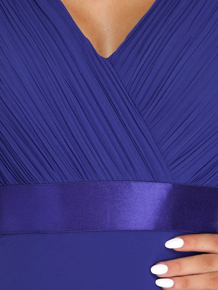 Flutter Sleeve Double V-Neck Plus Size Evening Gown with Ruffled Empire Waist