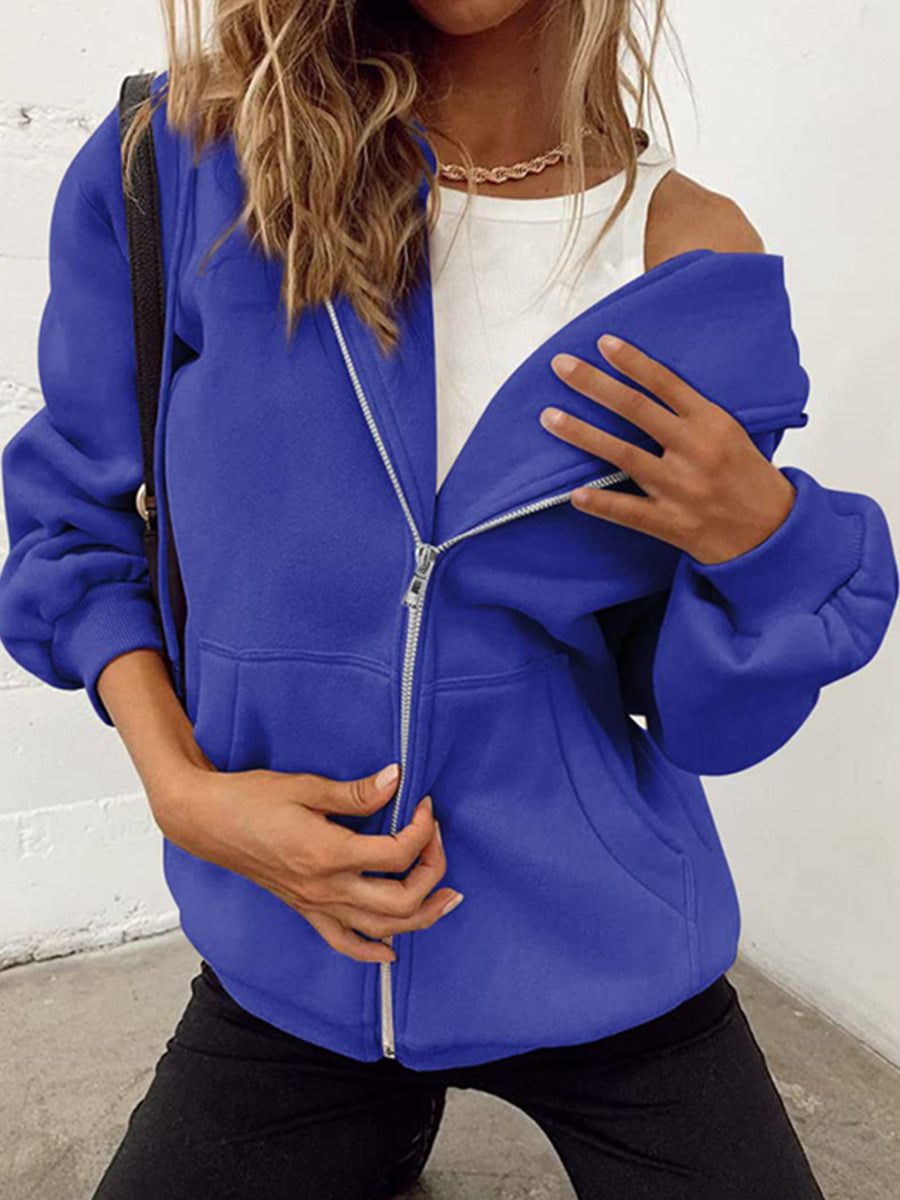 Cozy Oversized Drawstring Hoodie With Zip-Up Closure and Pockets