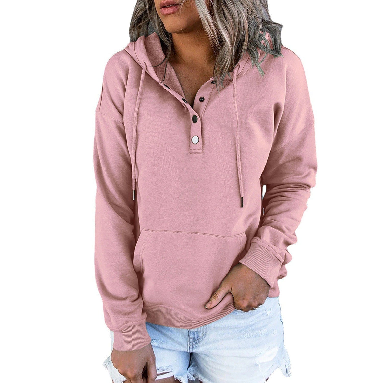 Women's Loose Casual Hooded Drawstring Pocket Sweatshirt Long Sleeve