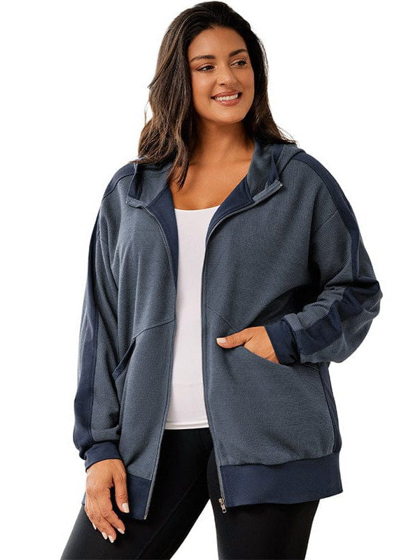 Casual Waffle Hooded Zip-Up Sweatshirt for Women