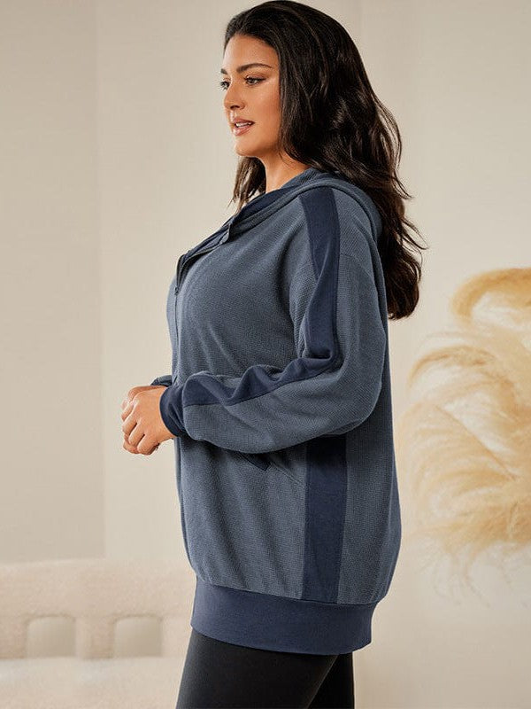 Casual Waffle Hooded Zip-Up Sweatshirt for Women