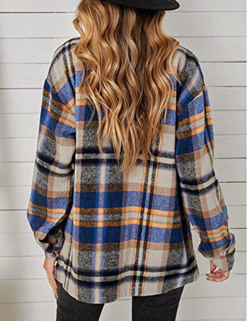 Plaid long-sleeve loose-pocket single-breasted wool coat