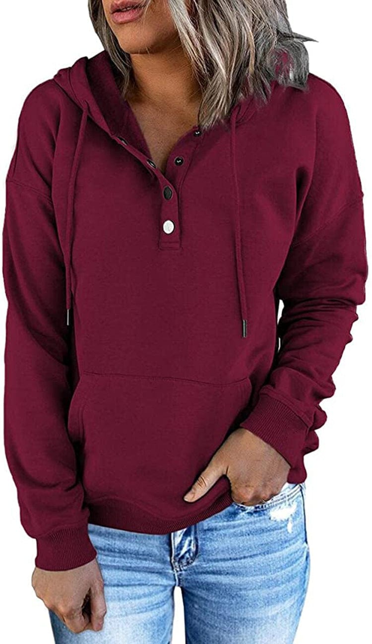 Women's Loose Casual Hooded Drawstring Pocket Sweatshirt Long Sleeve