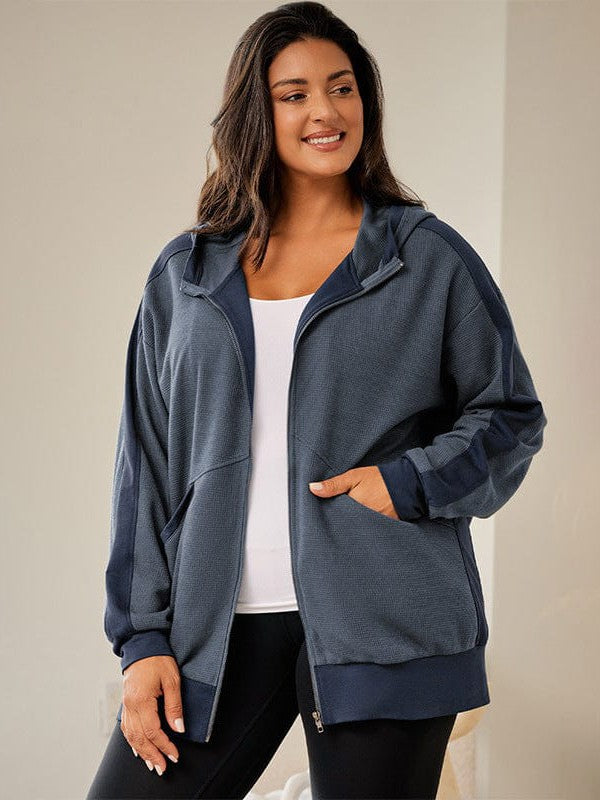 Casual Waffle Hooded Zip-Up Sweatshirt for Women
