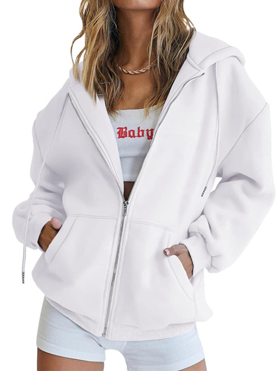 Cozy Oversized Drawstring Hoodie With Zip-Up Closure and Pockets