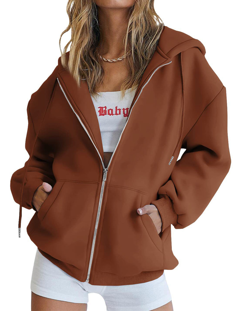 Cozy Oversized Drawstring Hoodie With Zip-Up Closure and Pockets