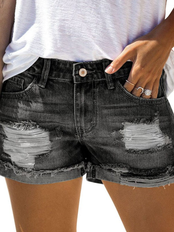 Women's High Waist Frayed Denim Shorts - Stylish Straight-leg Jeans
