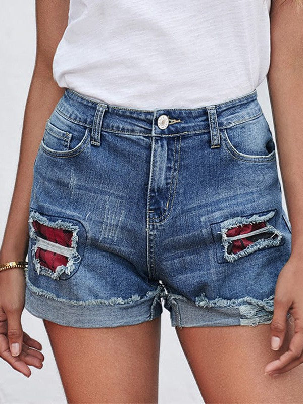 Women's High Waist Frayed Denim Shorts - Stylish Straight-leg Jeans