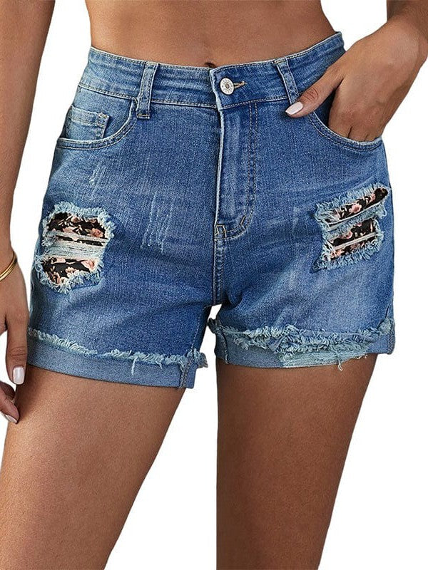 Women's High Waist Frayed Denim Shorts - Stylish Straight-leg Jeans