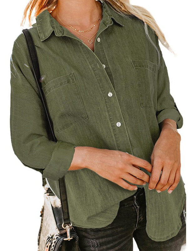 Casual Denim Jacket with Double Pockets and Frayed Edges