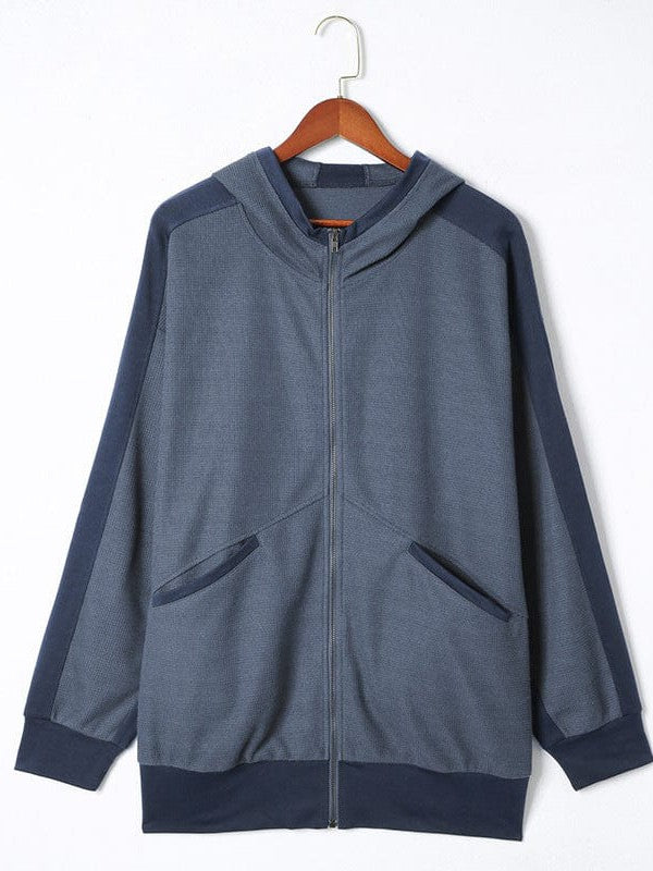 Casual Waffle Hooded Zip-Up Sweatshirt for Women