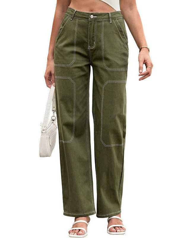 Versatile Loose Fit Women's Denim Trousers with Straight-Leg Style