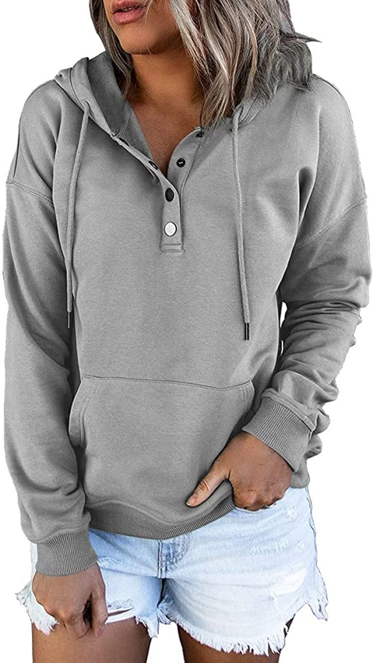Women's Loose Casual Hooded Drawstring Pocket Sweatshirt Long Sleeve