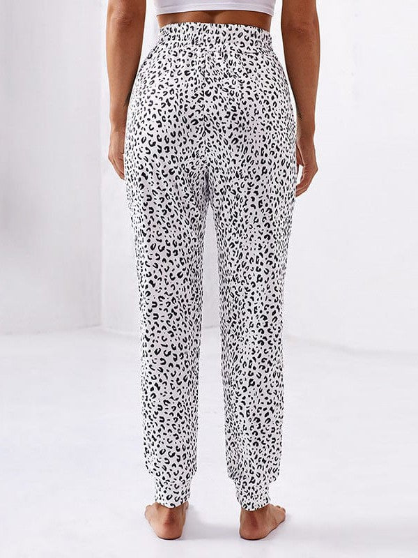 Women's High-Waisted Leopard Print Casual Pants with Elasticated Ankles