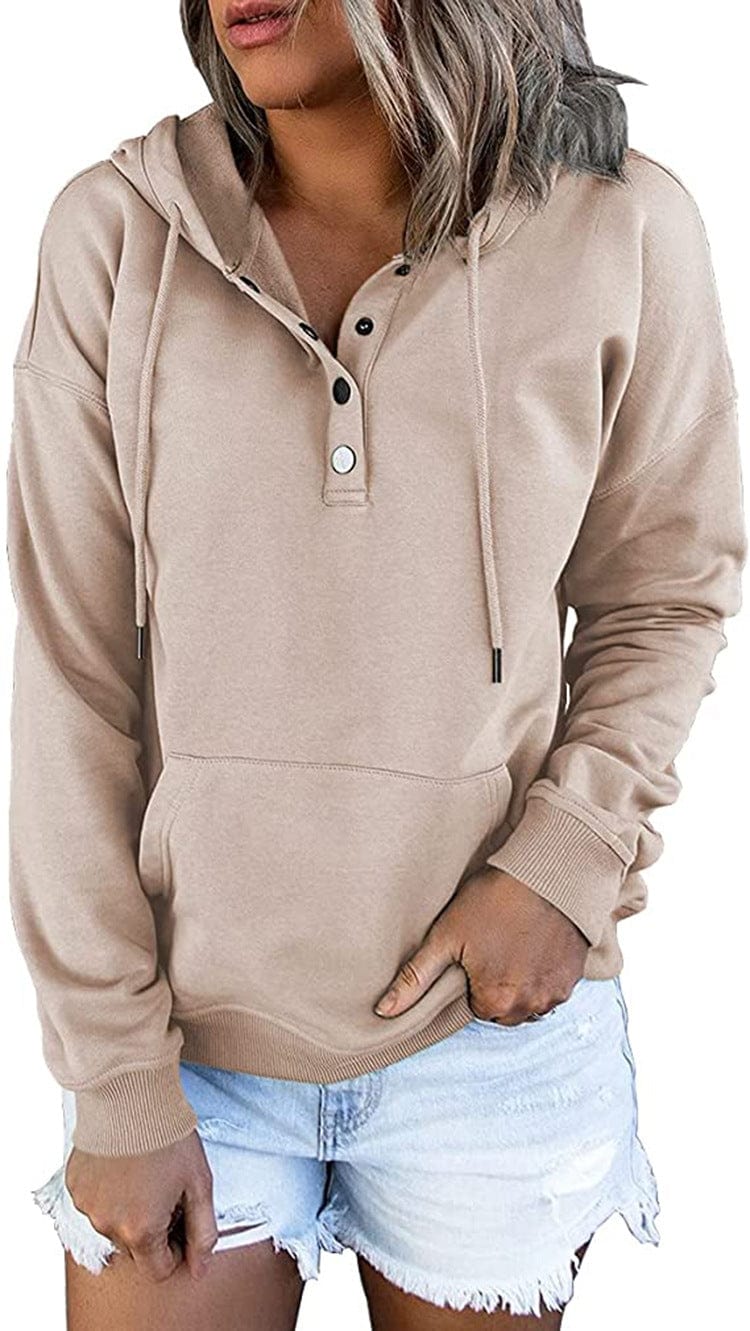 Women's Loose Casual Hooded Drawstring Pocket Sweatshirt Long Sleeve