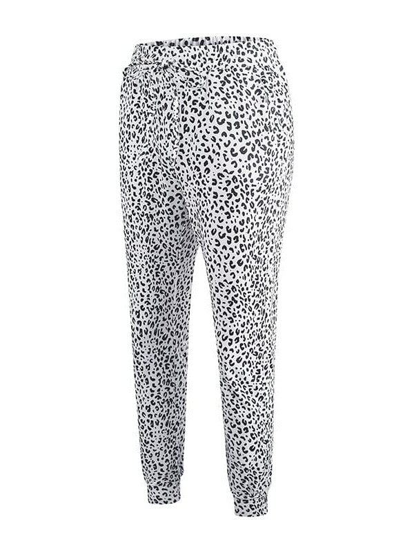 Women's High-Waisted Leopard Print Casual Pants with Elasticated Ankles
