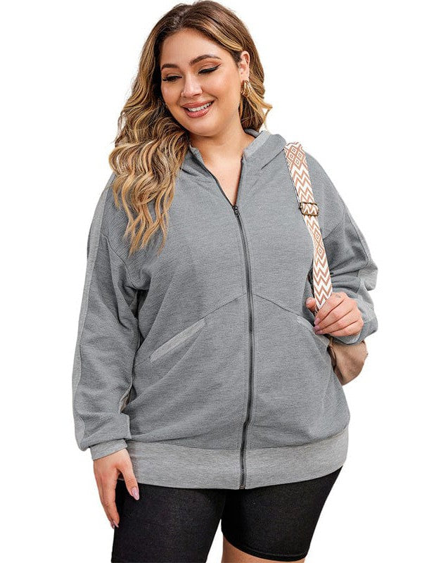 Casual Waffle Hooded Zip-Up Sweatshirt for Women