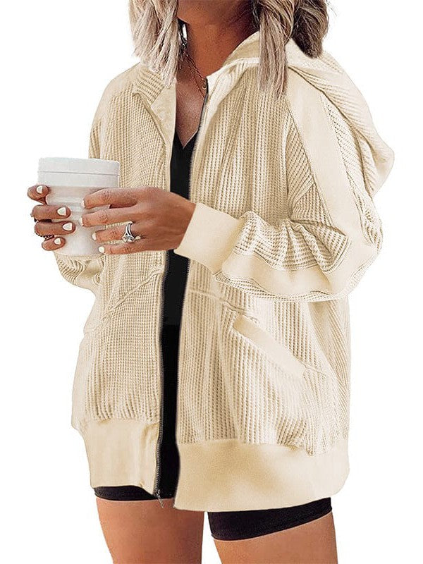 Casual Waffle Hooded Zip-Up Sweatshirt for Women