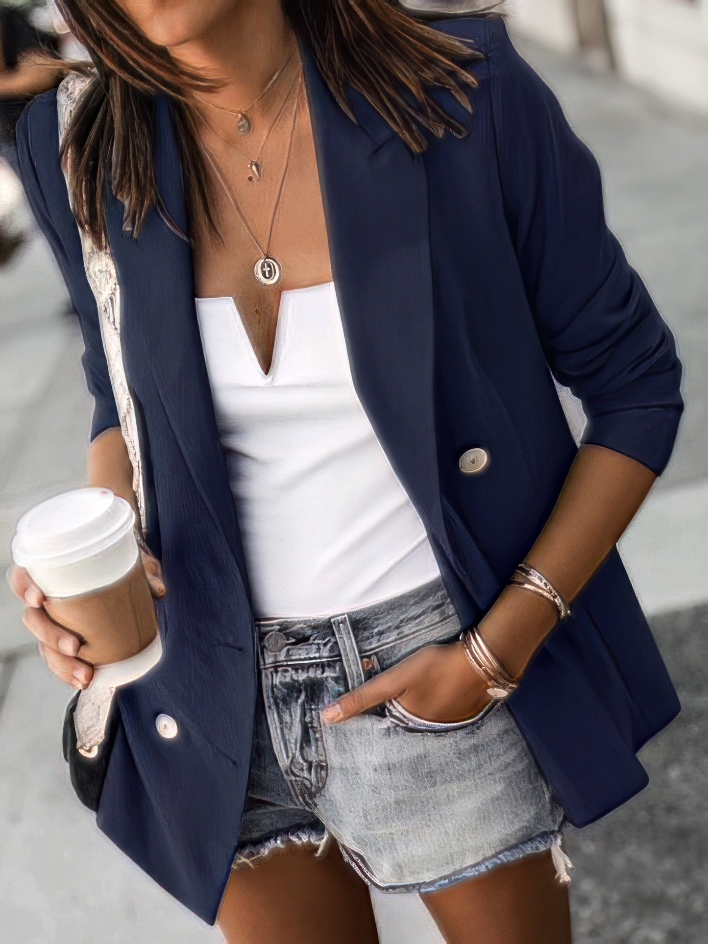 Sophisticated Button Front Long Sleeve Blazer