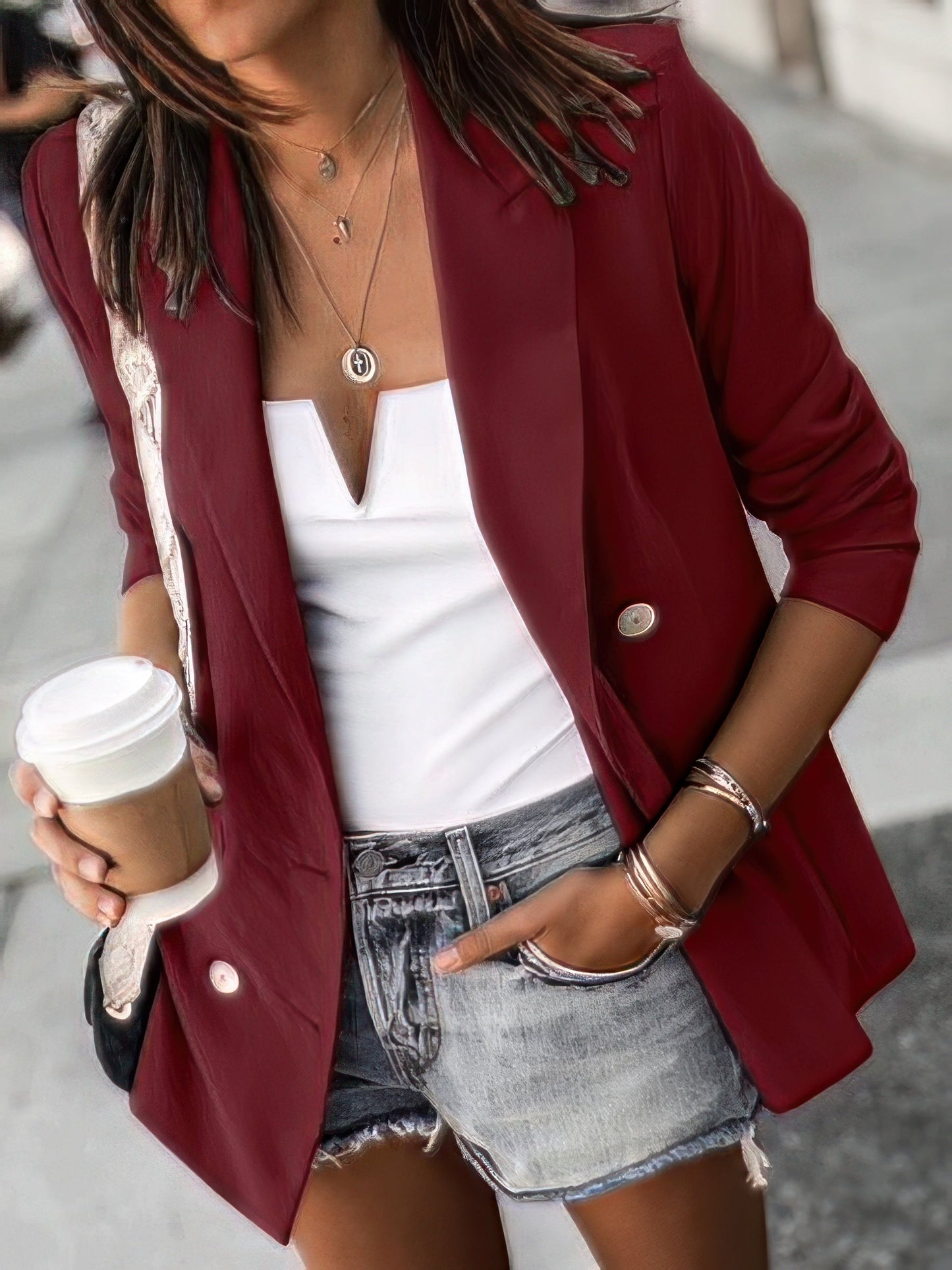 Sophisticated Button Front Long Sleeve Blazer