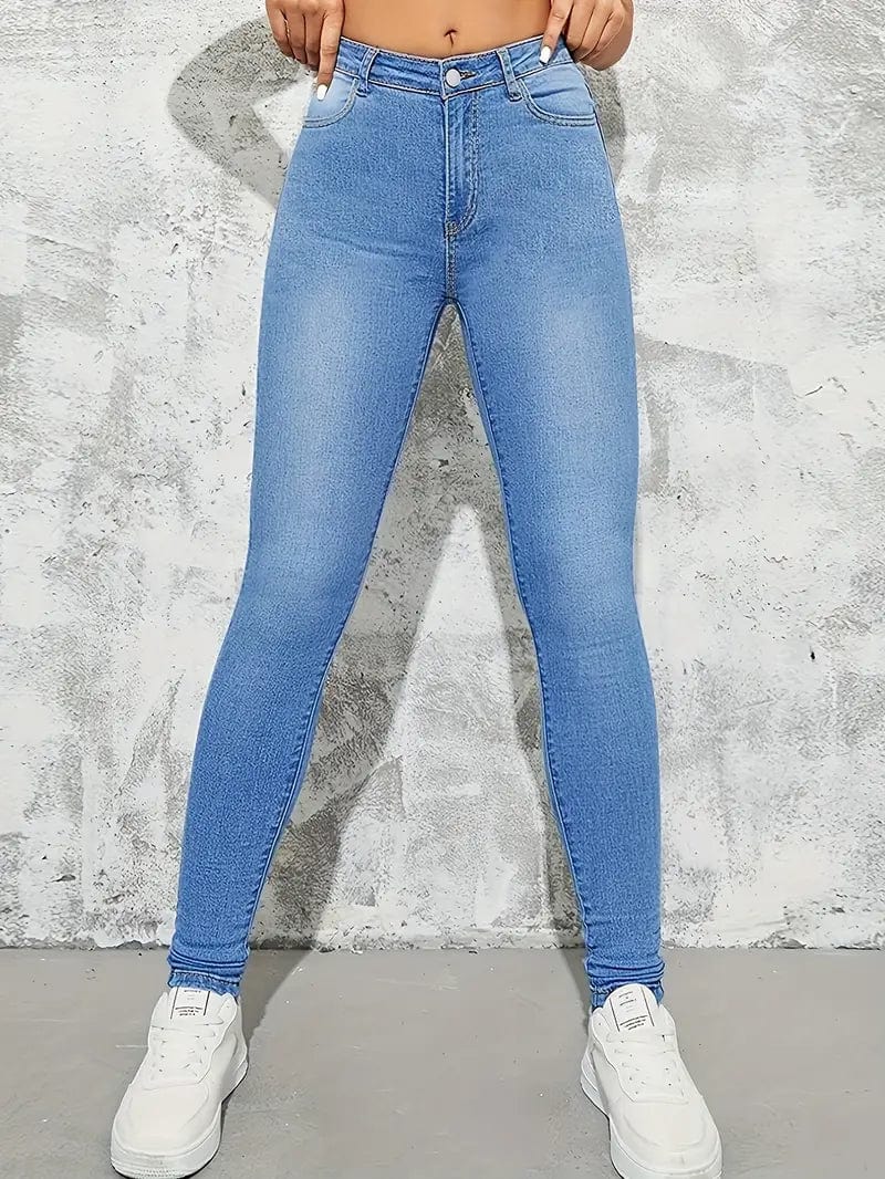 Navy High-Rise Skinny Jeans with Stretch Fit Slash Pockets - Stylish Denim Pants for Women
