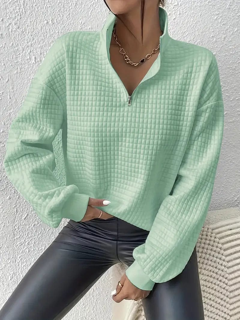 Waffle Grid Quarter Zip Pullover - Stylish Women's Fall & Winter Sweatshirt
