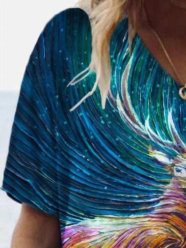 Animal Print V-Neck Short-sleeve Tee