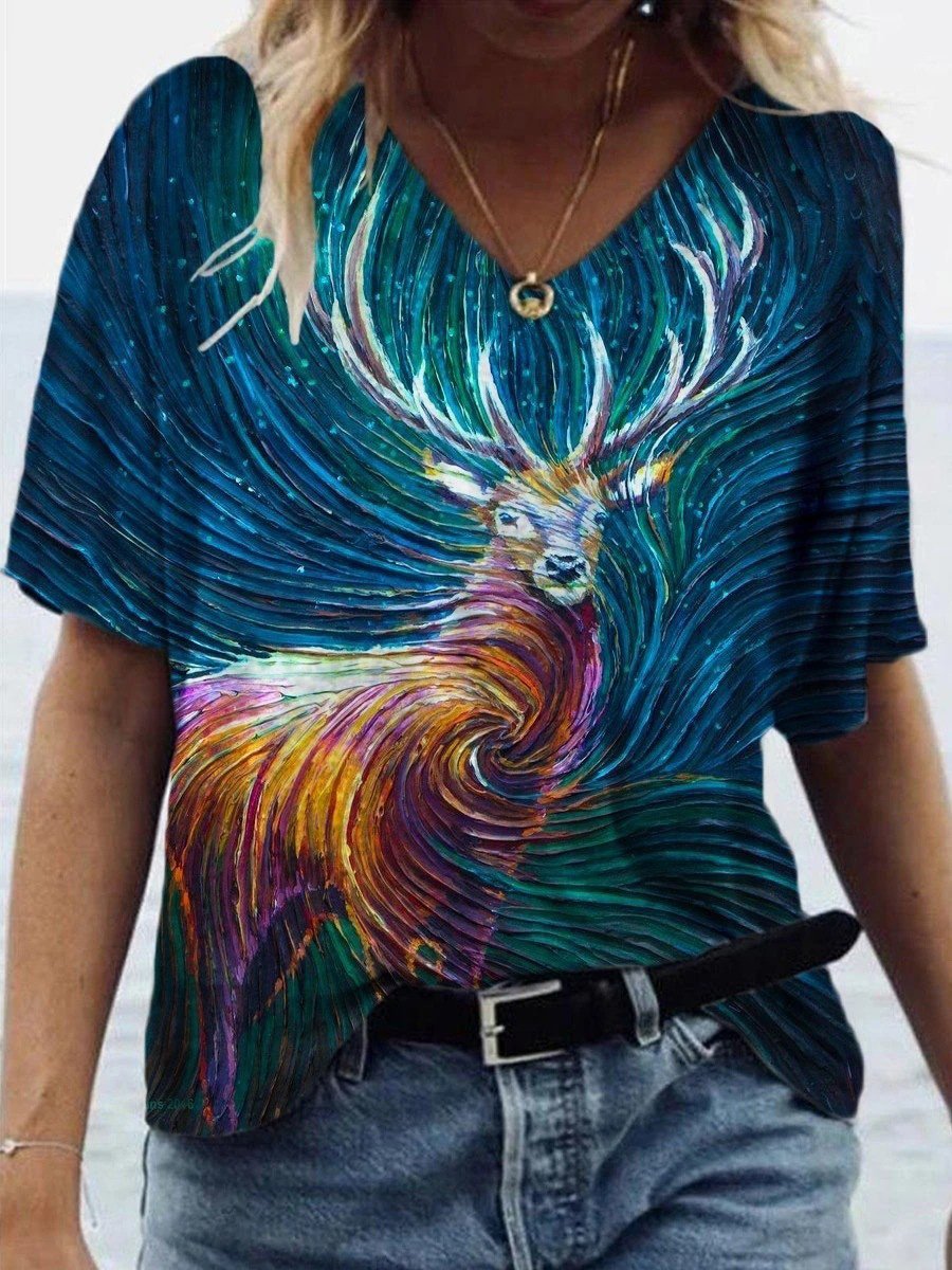 Animal Print V-Neck Short-sleeve Tee