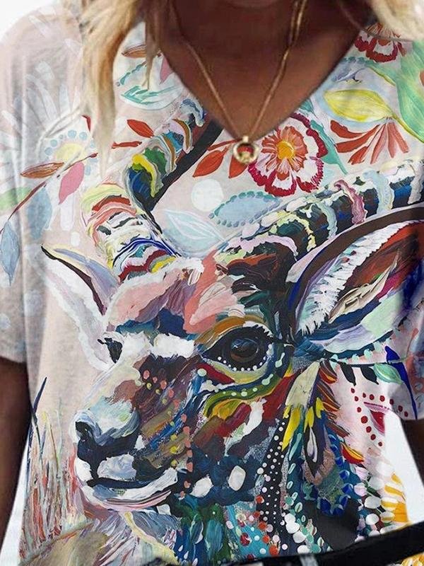 Animal Print V-Neck Short-sleeve Tee