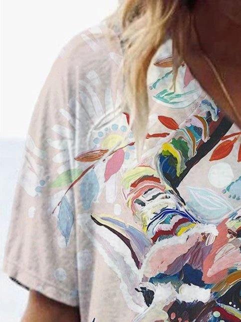 Animal Print V-Neck Short-sleeve Tee