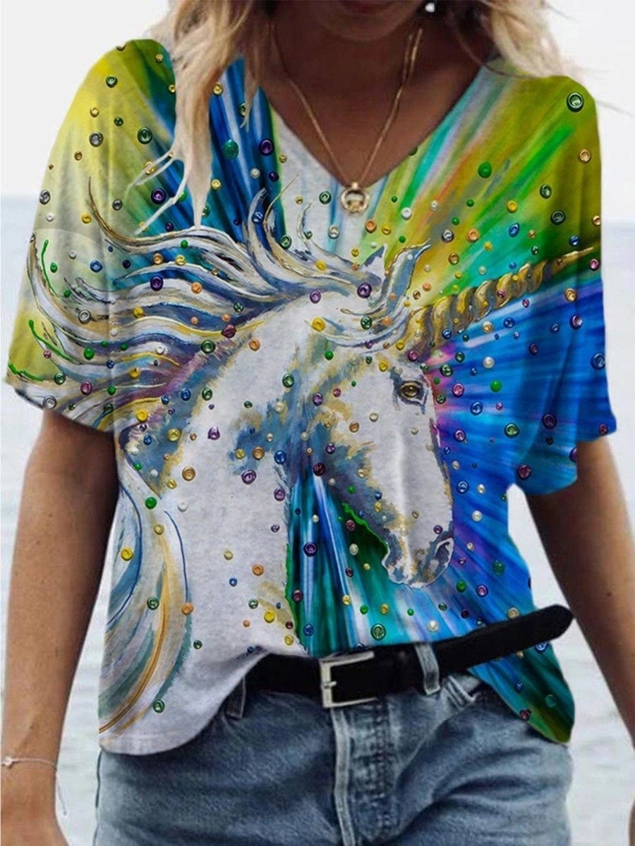 Animal Print V-Neck Short-sleeve Tee
