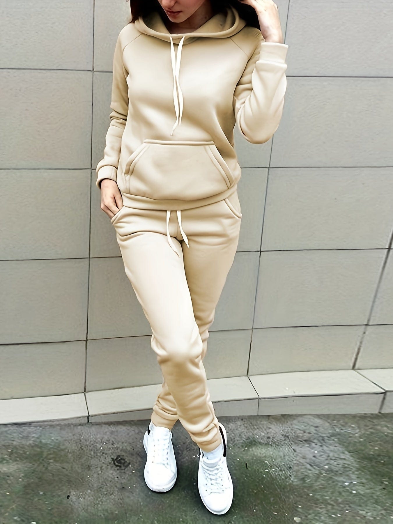 Stylish Kangaroo Pocket Hoodie Drawstring Pants Two-Piece Set