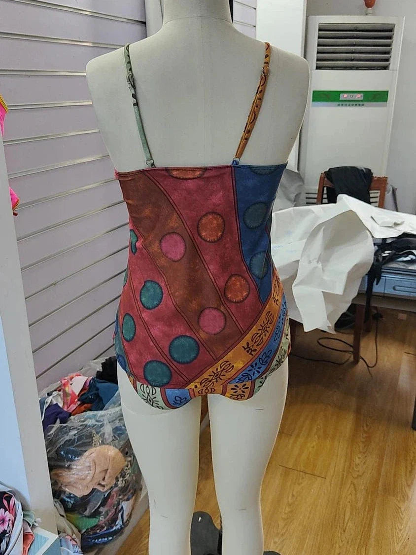 Burgundy Tankini 2 Piece Swimsuit with Graphic Print