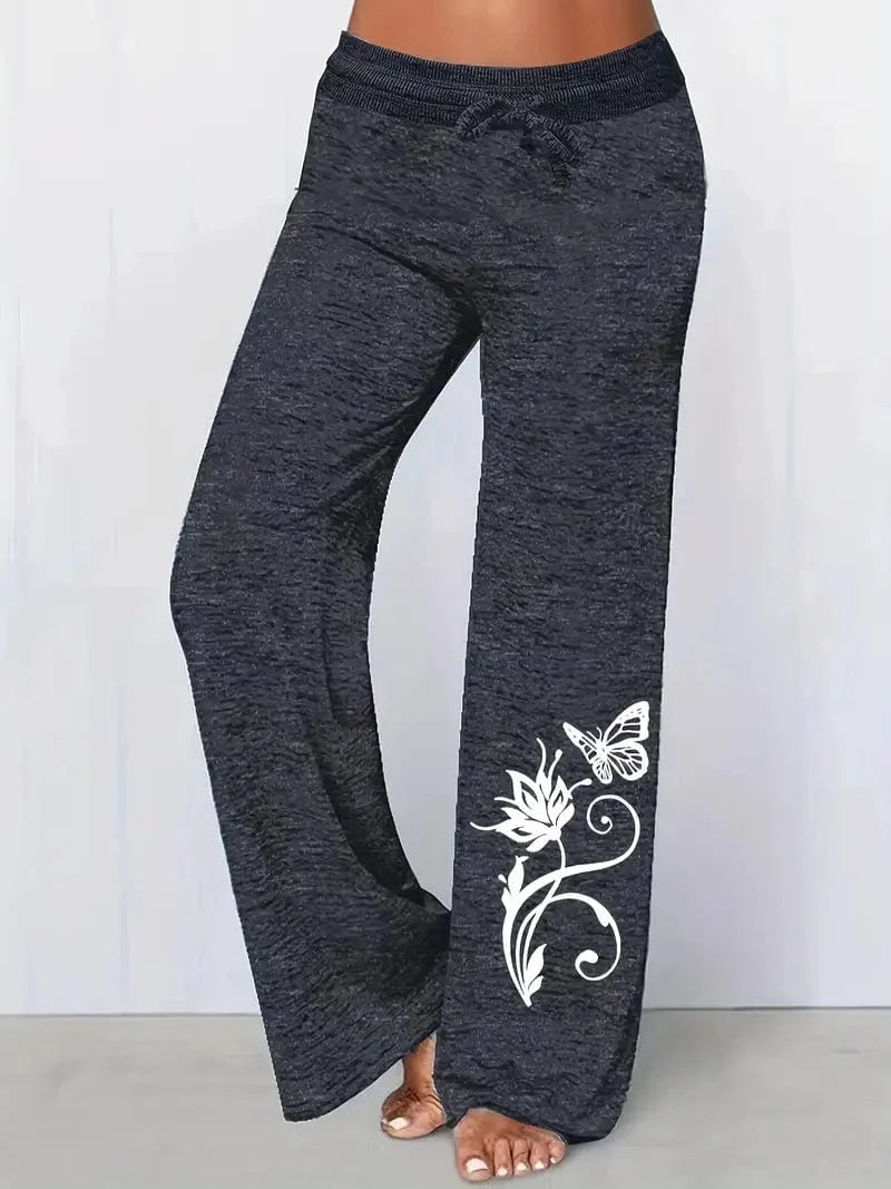Butterfly Print Drawstring Pants for Women