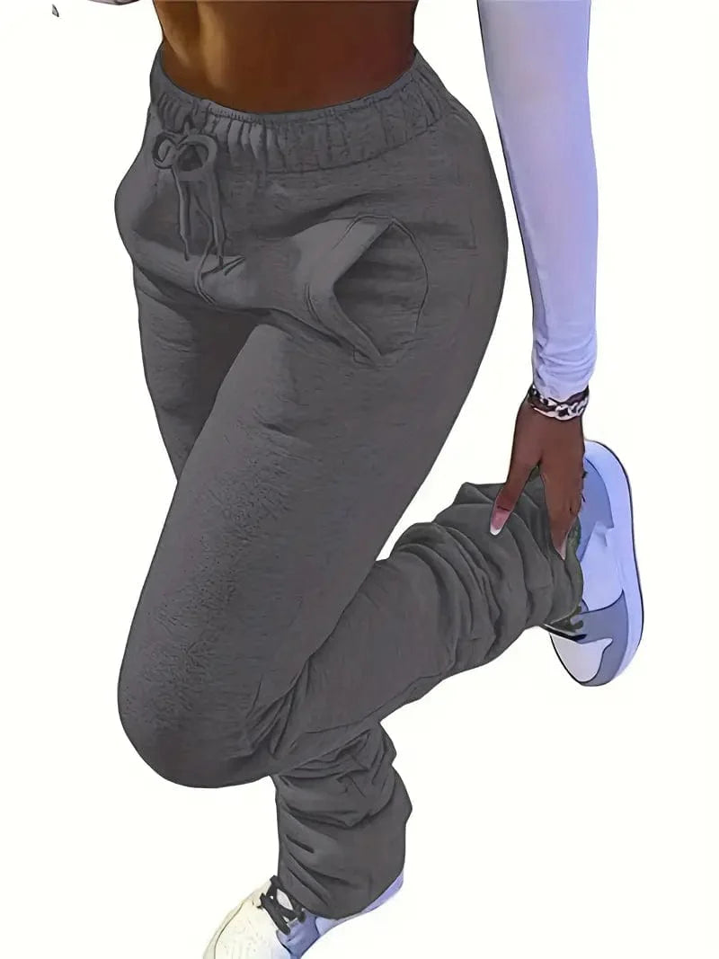 Long Drawstring Pants with Dual Pockets for Women's Fall & Winter Wear