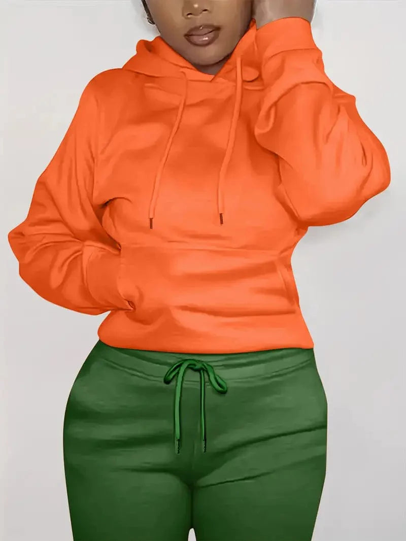 Women's Sweatshirt with Long Sleeve Drawstring Hood and Front Kangaroo Pocket