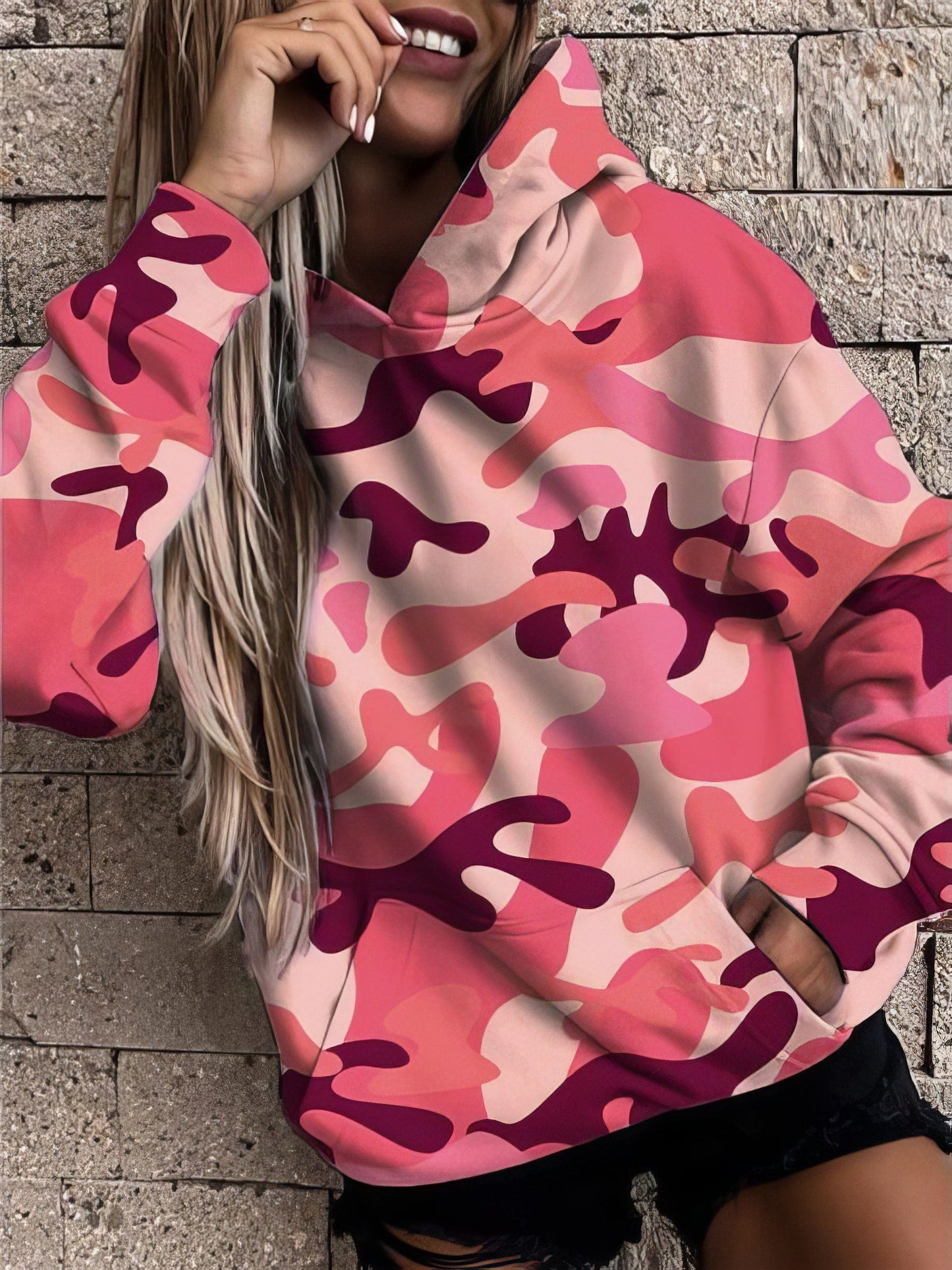 Camouflage Pocket Style Hooded Sweatshirt