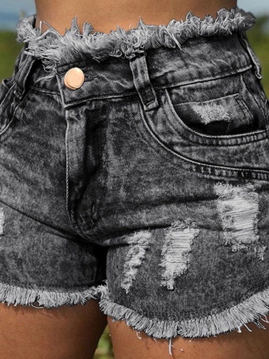 Casual Frayed Ripped Pocket Denim Shorts
