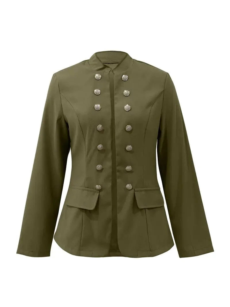 Solid Open Front Blazer with Button Detail - Women's Stylish Work Outerwear