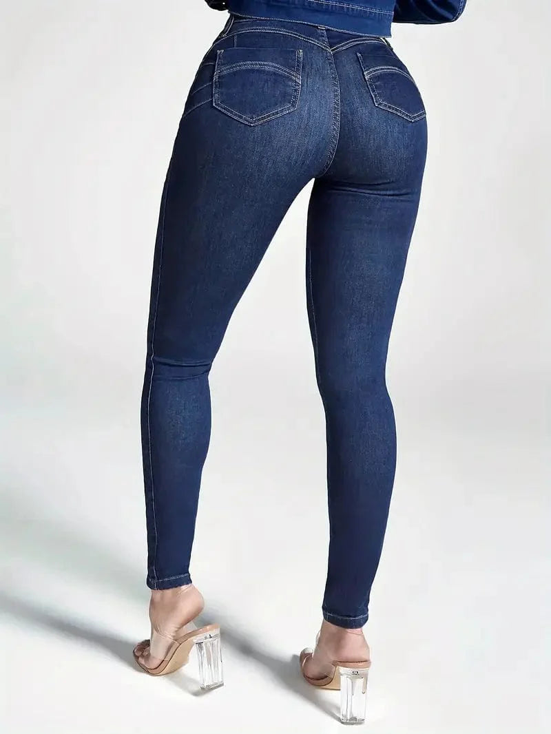 Slim Fit High Waist Patchwork Denim Jeans for Women