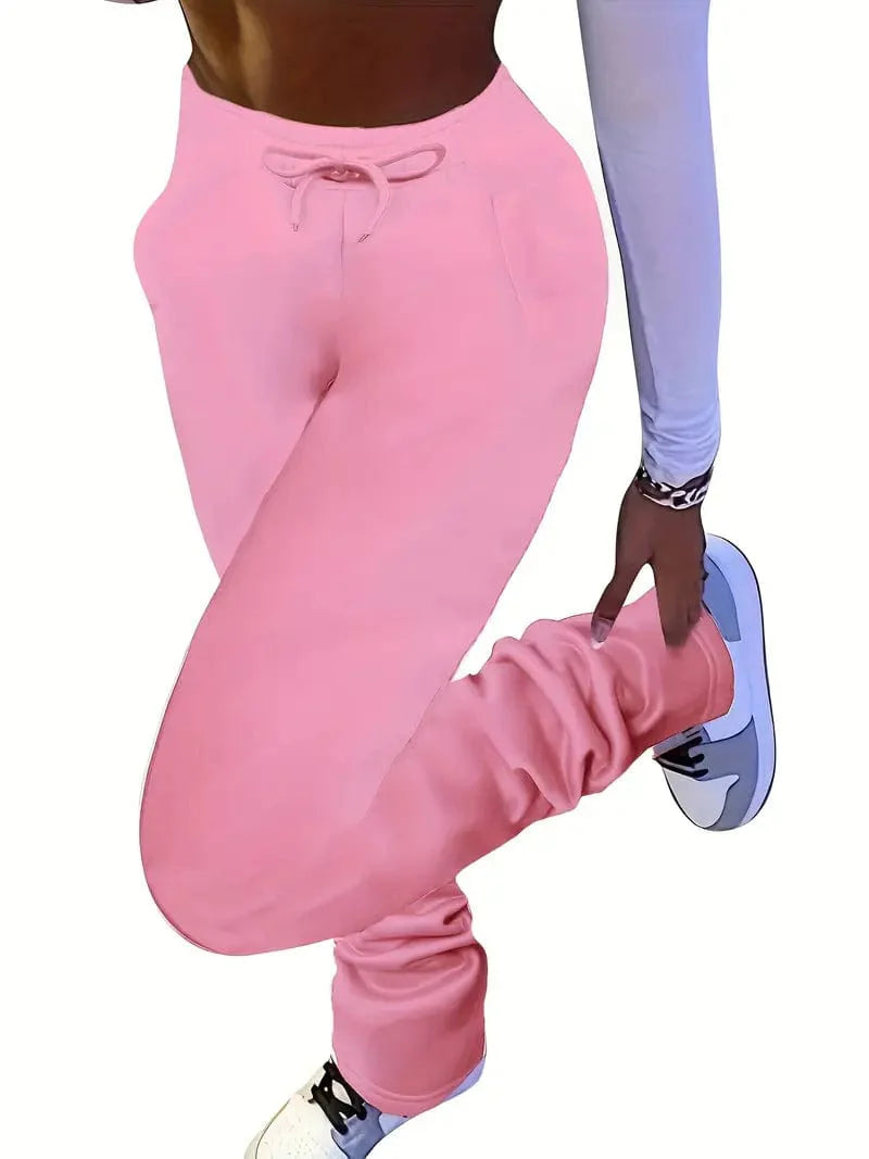 Long Drawstring Pants with Dual Pockets for Women's Fall & Winter Wear