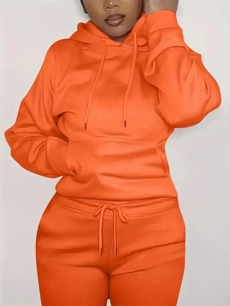 Women's Sweatshirt with Long Sleeve Drawstring Hood and Front Kangaroo Pocket