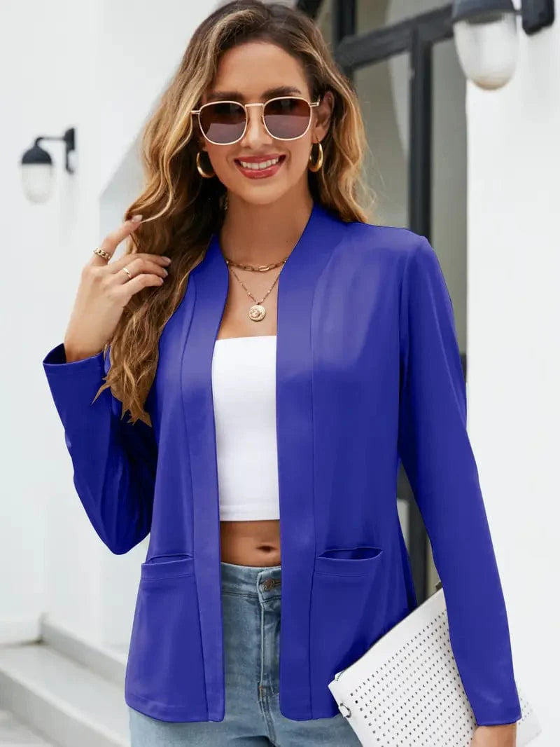 Chic Open Front Blazer with Stylish Pockets for Women